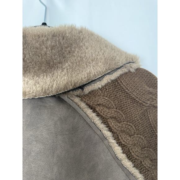 Oli & Hali Patchwork Faux Shearling Fur Knit-Sleeve Jacket Multiple Sizes Brown - Picture 10 of 11